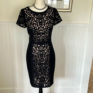 Anthropologie x Maeve Black and Nude Color Laser Cut Stretch Sheath EUC Sz 6
